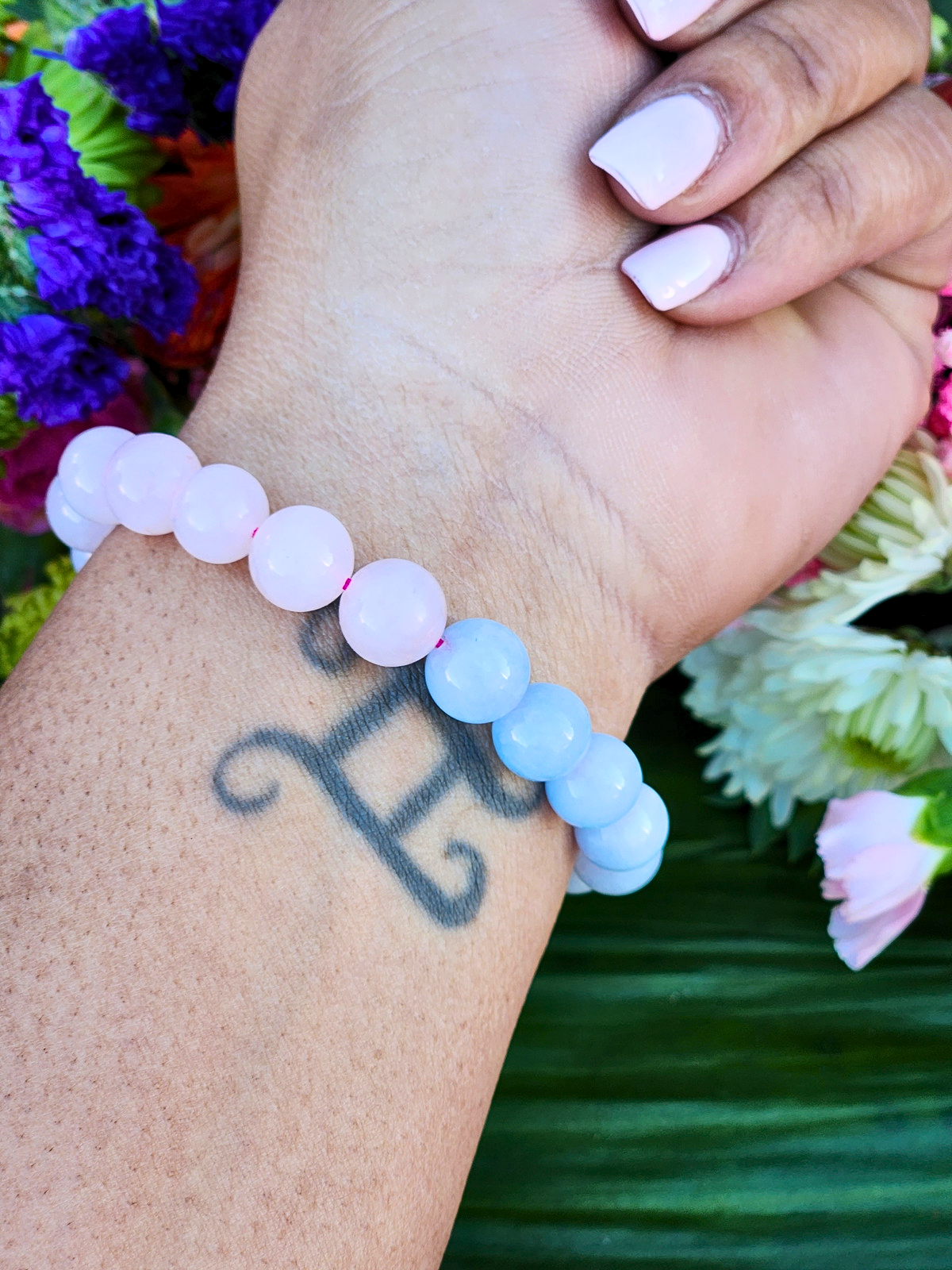 Rose Quartz and Angelite Bracelet 12MM