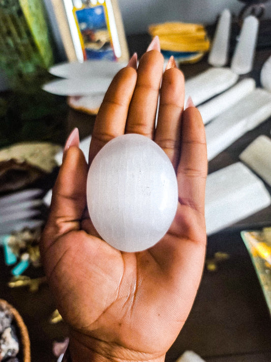 Selenite Palm Stone
