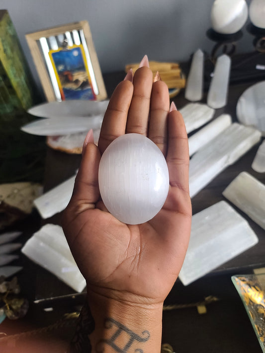 Selenite Palm Stone