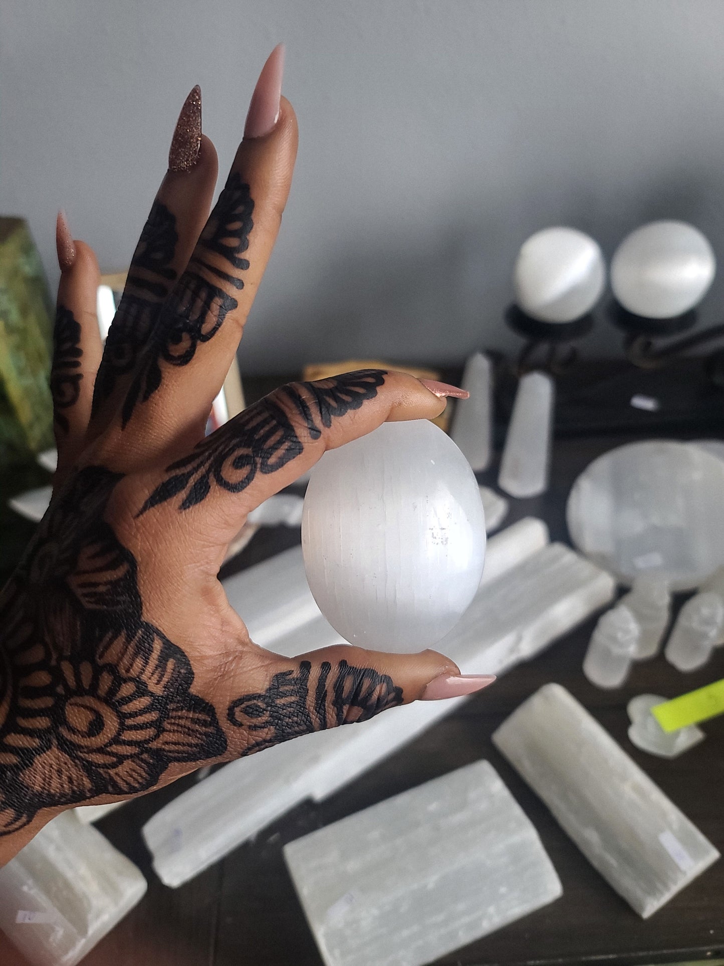 Selenite Palm Stone